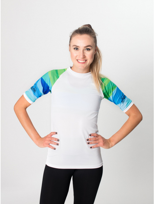 IceDress Drexiss dámské funkční tričko ULTRALIGHT - SHAPES GREEN BLUE krátký rukáv